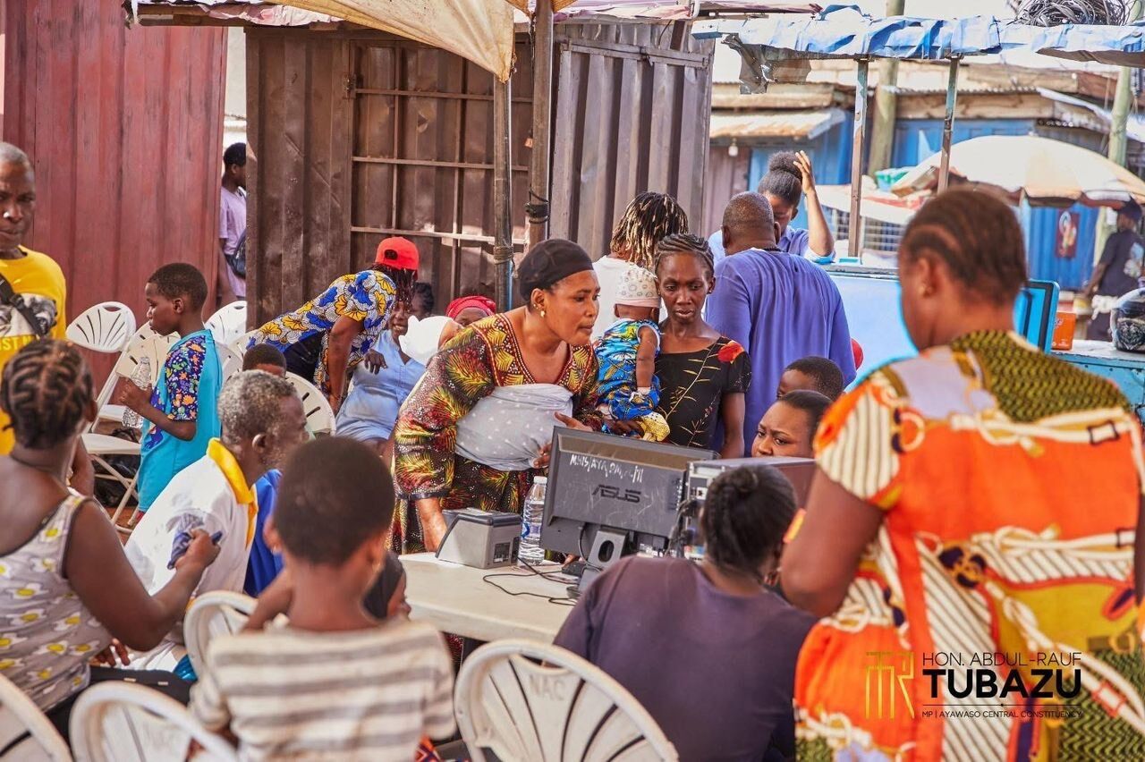 Residents registering for the screening