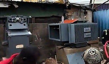 An ageing transformer alongside its 315 KVA replacement