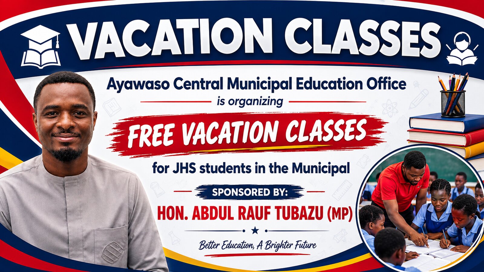 Free Vacation Classes for JHS students, 4–22 August 2025, sponsored by the MP
