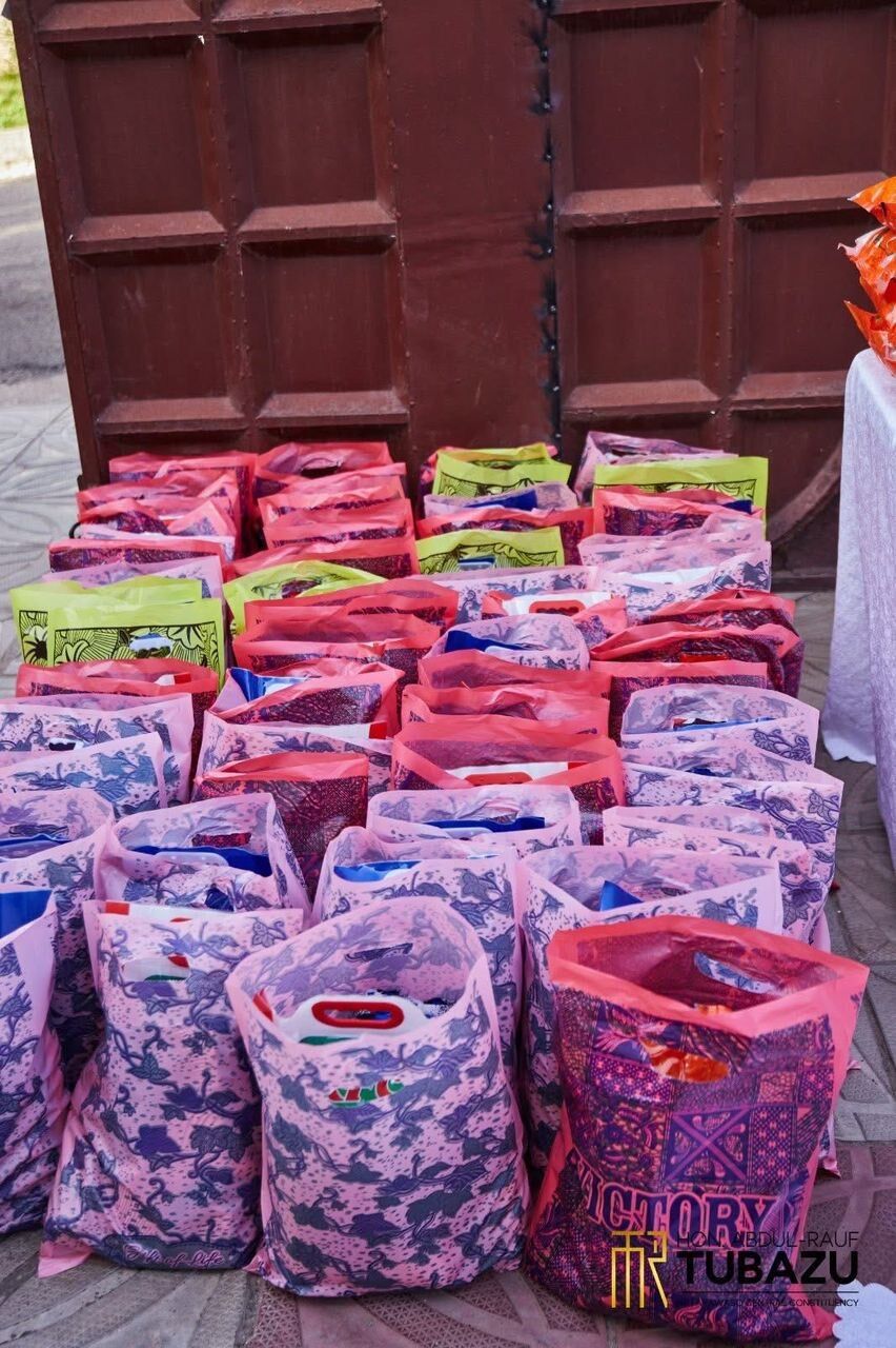 Gift packages of cloth and food items prepared for the widows